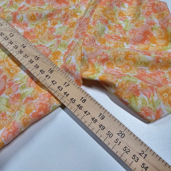 Vintage 70s Floral Matching Set 2 Pc Button Up Wide Leg Pants Orange Peach XS - Picture 12 of 13